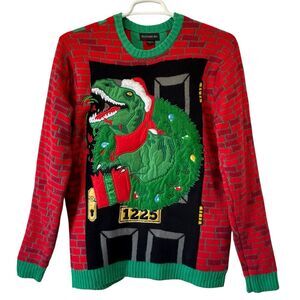 Blizzard Bay Ugly Christmas Sweater T-Rex Dinosaur Brick Door Decor Wreath Large
